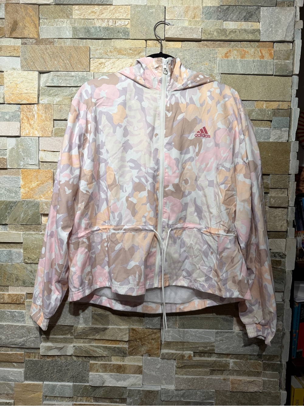 adidas Pink & Beige Camo Hooded Bomber Jacket